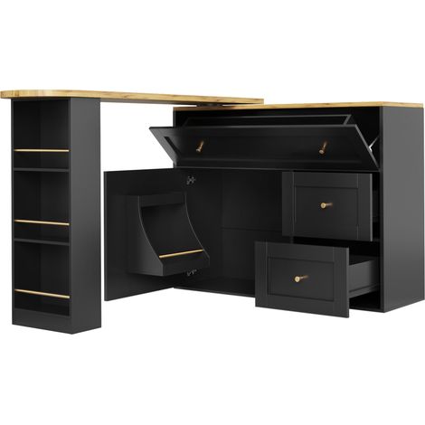 Bartisch aus MDF mit Stauraum und 360°-Drehplatte, ausziehbar 138-204×39×105 cm, Schwarz (1/5)