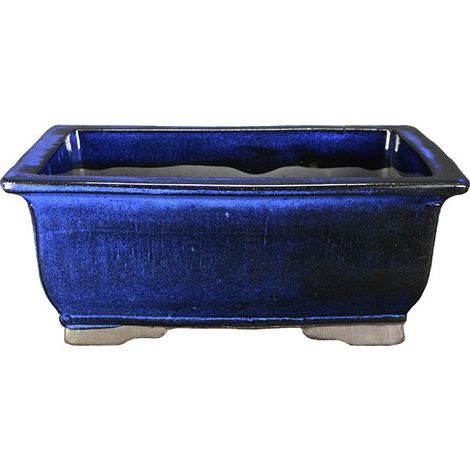 Vaso per bonsai rettangolare in gres smaltato blu 28x19,5x10,5 cm - BJA4b
