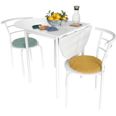 Pack de Mesa Extensible y 2 Sillas Cocina Butterfly, Mesa Plegable Comedor Blanco Mate 55-115x76x61 cm