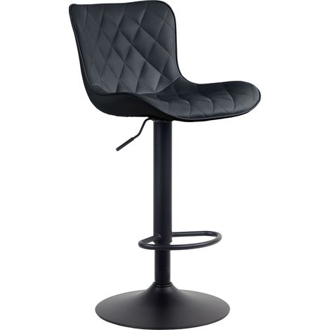 Taburete de bar x1 costura decorativa pie de trompeta regulable en altura en metal negro asiento de PVC negro 100004855
