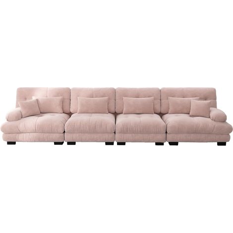 Canapé d'angle modulaire 4 places avec assise profonde, canapé-lit en chenille, confortablement rembourré pour salon, appartement, studio, bureau, chenille rose (1/5)