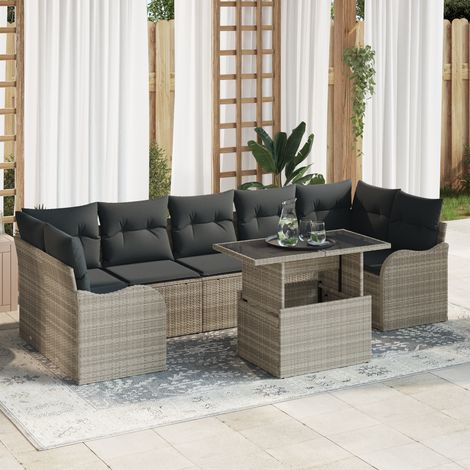 Garden Sofa Set 8 pcs 7-Seater Light grey Poly Rattan vidaXL (1/5)