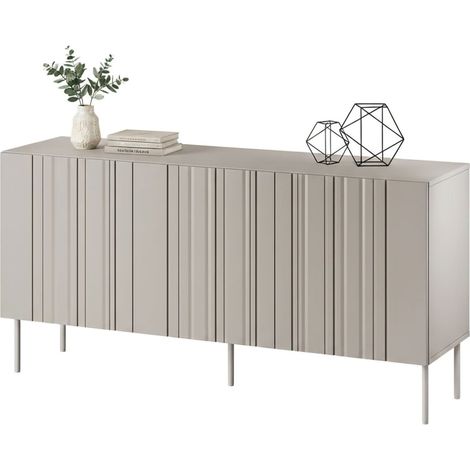 Credenza Spirano, Madia da salotto con tre ante battenti e vani interni, Rialzata da terra, 151x42 h75 cm, Beige