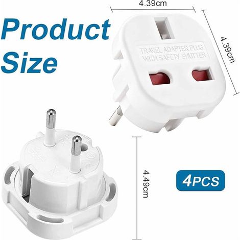 4Pcs UK vers EU Adaptateur de Voyage,Adaptateur Prise Anglaise vers Prise Française,Cet Adaptateur pour l’Europe, France, Allemagne,Italie,Espagne,Blanc (1/5)