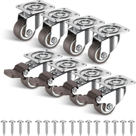 Möbelrollen – 8er-Set – Geräuscharm – TPR – 80 kg Tragkraft – Sicherheitsbremse – Wohnzimmer und Büro – 25 mm, Schwarz (1/5)
