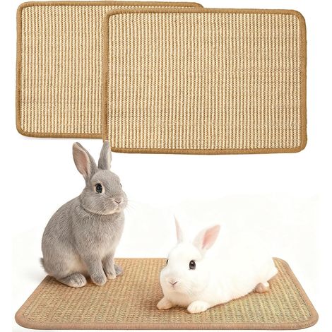 Tapis Sisal - 2 Pièces - Chanvre Naturel - Soin Griffe et Dent - Lapin Rongeur Cage - 40x30 cm Beige (1/5)