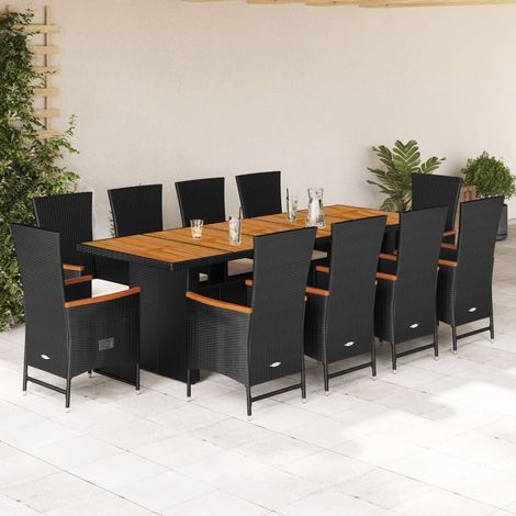 Set de comedor jardín 11 pzas con cojines ratán sintético negro vidaXL (1/5)
