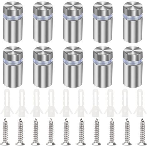10 Stück 12×20mm Edelstahl-Werbeschrauben, Glas-Abstandshalter-Befestigungen, Abstandshalterschrauben, Glas-Abstandshalter-Werbung, mit Schrauben, für Werbefestigungen, Silber (1/5)