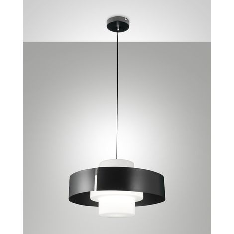Suspension Loto Ø450 mm en métal et verre soufflé anthracite, douille E27 40 W, IP20, classe 1 - Design moderne et élégant