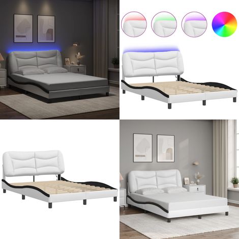 Cadre de lit avec LED sans matelas blanc et noir 140x190 cm - Lit Plateforme - Lit Design - Cadre Lit - Lit Avec Éclairage Led - Tête De Lit Rembourrée - Home & Living (1/5)