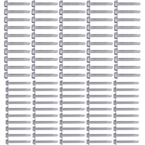Vis à métaux autoforeuses tête hexagonale extérieure en acier inoxydable 410, lot de 100 pièces, tailles 4,2x32mm et 4,8x32mm, visserie robuste pour fixation rapide sur acier et bois. (1/5)