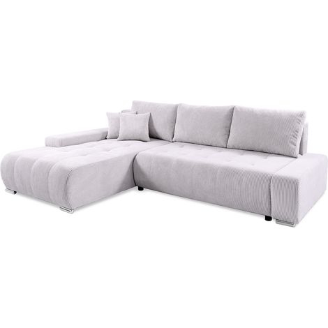 Ecksofa, links umwandelbar, 4-sitzig, Truhe Jonas aus Cord Blanc Cassé