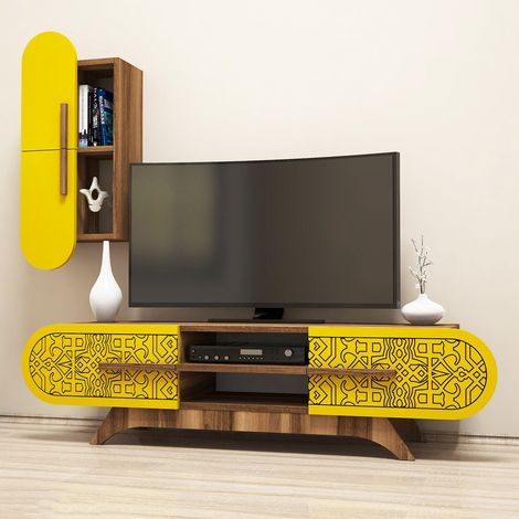 Parete Modular Busca, Mueble de Salón Modulable, 7 Estantes, 4 Puertas, Nogal Marrón (1/4)