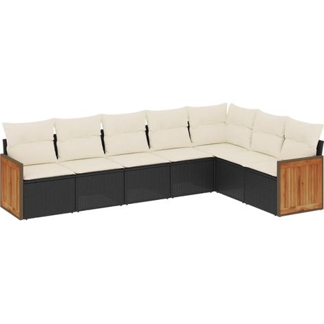 Salon de jardin 7 pcs avec coussins noir résine tressée (1/3)