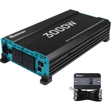 Inversor Renogy 3000W/6000W de onda sinusoidal pura, 12V a 230V, con prioridad de red y 2 enchufes EU – Para electrodomésticos
