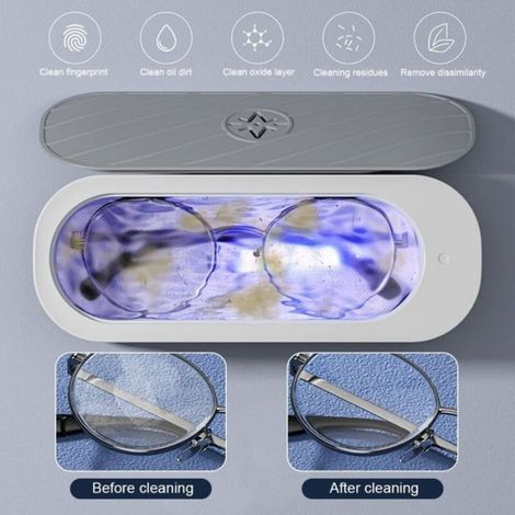 Nettoyeur à ultrasons portable - - Ultrasonic Cleaner - 20x8x7.5 cm - Blanc - Nettoyage à 360° - Compact - Portable (1/4)