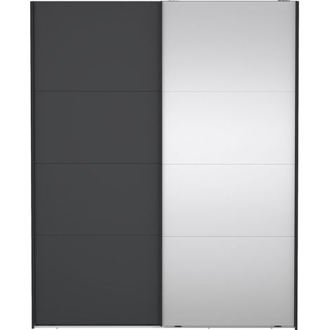 Catania Kleiderschrank 221x179x65cm, 1 Schiebetür, 1 Schiebetür mit Spiegel matte grau. (1/5)