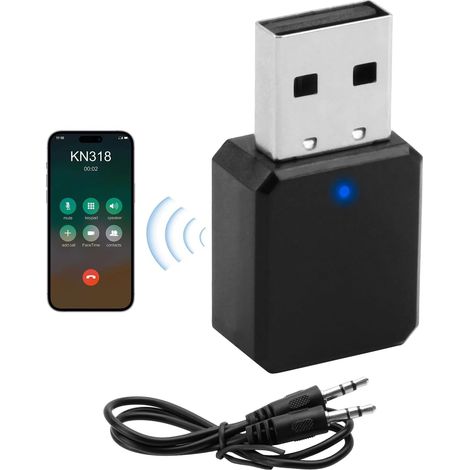 Adaptateur Bluetooth USB 5.1 Voiture avec Sortie AUX et USB, Récepteur Bluetooth Plug and Play avec Câble Audio 3,5 mm pour Haut-Parleurs et Appels Mains Libres (1/5)