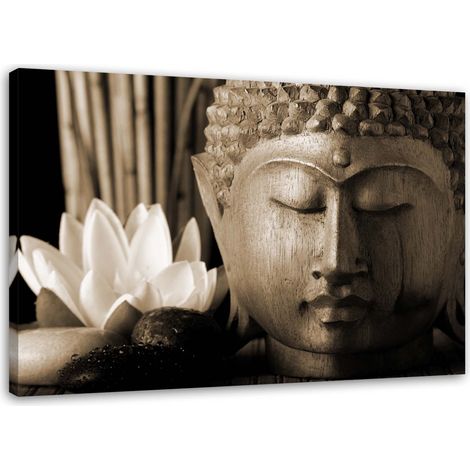 Stampa su tela, Testa di Buddha con giglio - 60x40 (1/4)