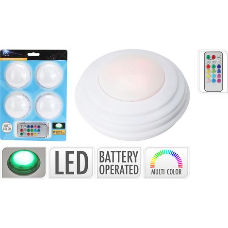 Veilleuse LED multicolore (4 pièces) - 12 couleurs différentes - Avec télécommande - 6,5 x 6,5 x 2,5 cm - Idéale pour la décoration intérieure