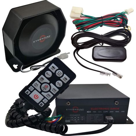 sirène enfichable 100W avec Haut-Parleur Plat, télécommande Filaire, Microphone et Plus de 20 tonalités réglables en Volume pour Les véhicules et d'ambulance,etc. (1/5)