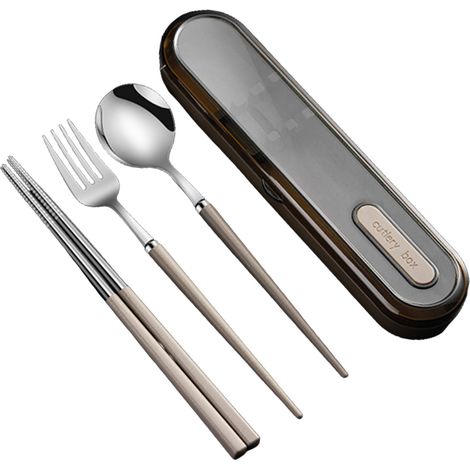 Reusable stainless steel travel cutlery, utensils set with case, Portable Silverware Lunch Box for Camping and Office
