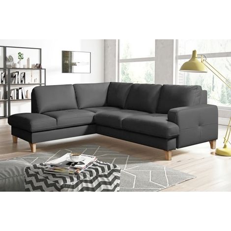 Canapé d'angle convertible en cuir italien de luxe 4/5 places avec coffre, FARELI, gris foncé, angle gauche (1/5)