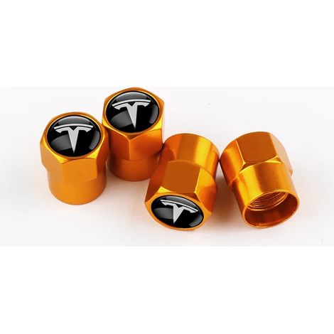 (Or) 4 bouchons de valve de pneu en aluminium pour voiture, protection étanche à l'air, accessoires auto compatibles avec Model 3, X, Y, S et Roadster (1/5)