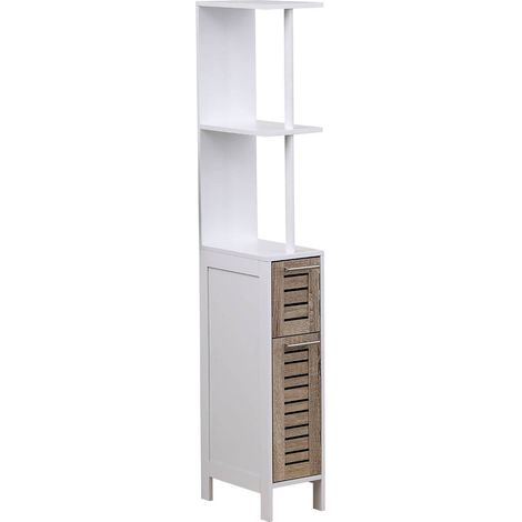 Colonna per piccoli spazi in mdf bianco 2 ripiani 2 ante effetto rovere antico - stoccolma - Tendance
