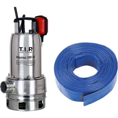 T.I.P. Maxima 18000 mit Ablaufschlauch 20 Meter - Schmutzwasserpumpe - 18.000 L/Std. - 700W - Förderhöhe 8m - Rostfreier Stahl - Schwimmer - Tauchpumpe