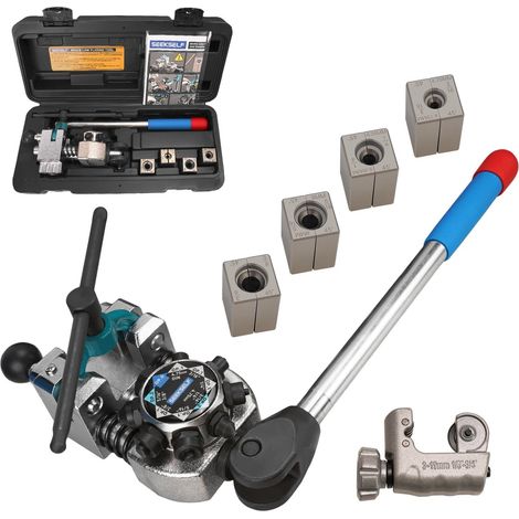 Outils d'Evasement de Tuyaux de Frein pour évasements à 45 Degrés Simples, Doubles et à Bulles, 3/16, 1/4, 5/16, 3/8 et 4,75 mm en Acier et Cuivre, avec Coupe-Tubes (1/5)