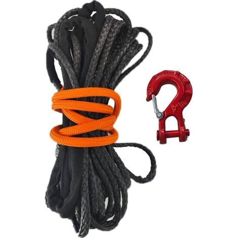 Kit de Corde de Treuil Synthétique, Crochet de Treuil, Sangle de Traction de Sécurité, Sauvetage de Traction Extérieur Rouge (1/2)