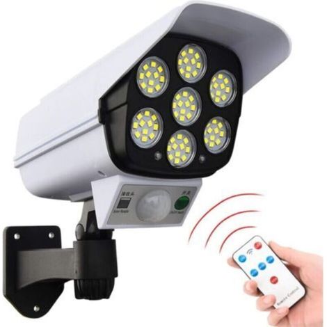 Lampe solaire 77 LED pour extérieur, simulation de surveillance, éclairage de sécurité avec détecteur de mouvement, lampe murale solaire, fausses caméras de surveillance (1/5)