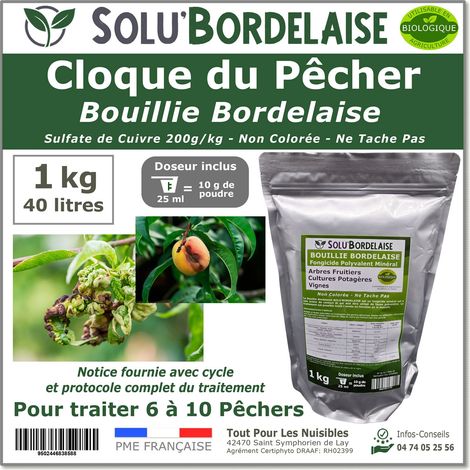 Bouillie Bordelaise Non Colorée spécial Cloque du Pêcher, SOLU'BORDELAISE - Sachet de 1kg (1/4)