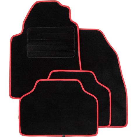 DBS - Tapis de Voiture Prague ganse nubuck rouge - Universel - Antidérapant - 4 Pièces : Avant + Arrière - Tapis de sol Automobile - Haute Qualité (1/4)