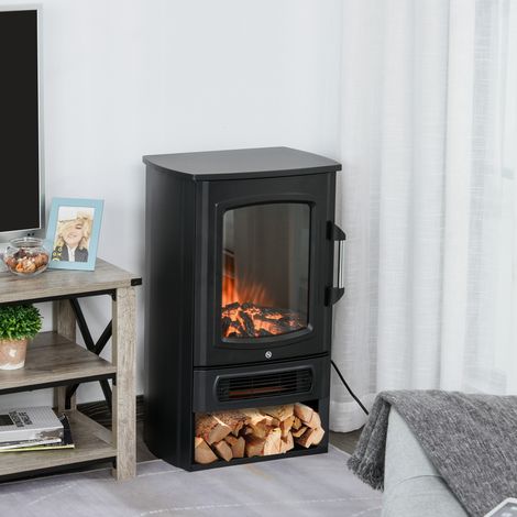 Cheminée électrique E-Kamin avec effet de flammes réaliste, thermostat, 1000 W/2000 W, pour pièces jusqu’à 25 m², noire, 44,5 x 32,1 x 74 cm (1/5)