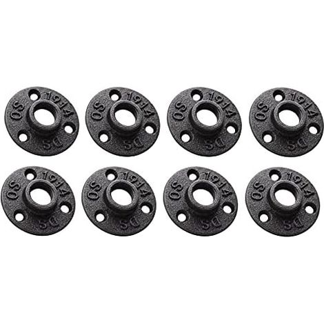 Set of 8 malleable cast iron pipe flanges, 1/2" x 1/2" (black) (1/5)
