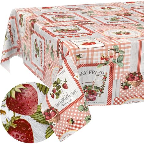 Nappe en Toile cirée - Lavable - Facile d'entretien - Effet Lotus - Nappe de Jardin - Motif Fraises - 160 x 140 cm (Ovale) (1/5)