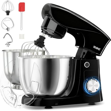 Impastatrice Planetaria 1500W, 2 Ciotole in Acciaio Inox 4,5L + 5L, 10+P Velocità, Testa Inclinabile