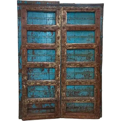 Puerta de madera acabado artesanal marrón 151x7x227h cm