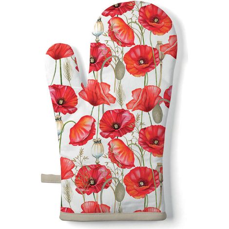 Gant de cuisine fleuri coquelicots en coton 18 × 30 cm (1/2)