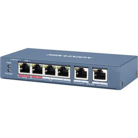 Hikvision Switch Pro Series 6 porte unmanaged 4 Mbps PoE 60W +2 uplink Mbps - DS-3E0106HP-E