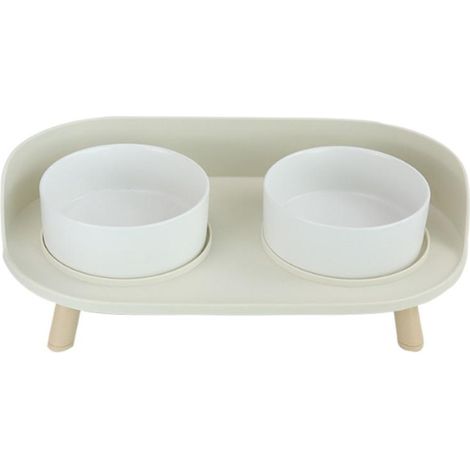 Lot de 2 gamelles surélevées avec Support antidérapant pour Chien et Chat, Double gamelle en céramique avec Protection Anti-éclaboussures