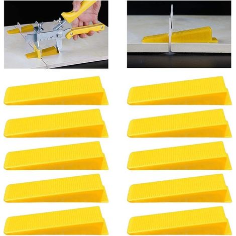 Carrelage Système de Nivellement Cales,Cale Niveleur Entretoises pour Carrelage Carreleur Niveleur Entretoises Clips Coins,100 pièces,Jaune (1/5)