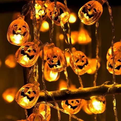 1 Guirlande lumineuse, Design citrouille 3D, 20 LEDs, Câble USB rechargeable, Décoration extérieur Halloween (1/4)