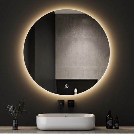Runder LED Badspiegel mit Beleuchtung 50cm LED Spiegel mit Beleuchtung Badezimmerspiegel mit Touch Schalter Speicherfunktion 3 Lichtfarben Dimmbarer Wandspiegel Rund
