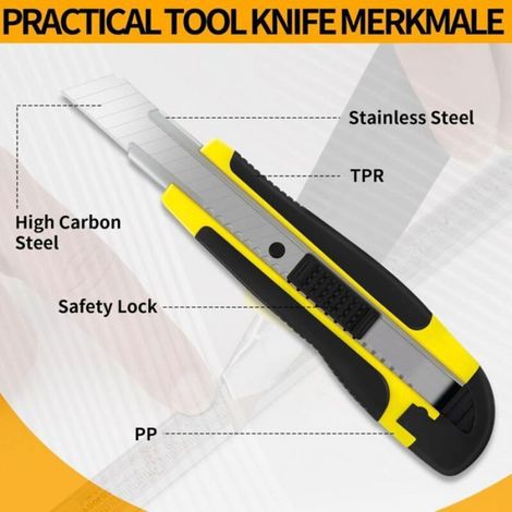 Cutters professionnel avec 20 lames, 18 mm, couteau utilitaire rétractable en métal, poignée caoutchouc, lot de 5 pour bricolage (1/5)