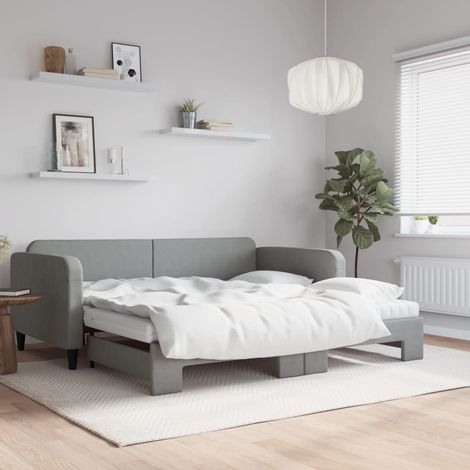 Daybed with Trundle and Mattresses Light Grey 90x190 cm Fabric vidaXL