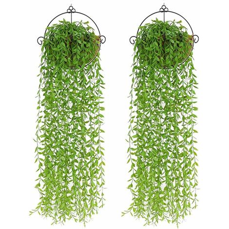 2 plantas colgantes artificiales de 95 cm, hojas de hiedra y sauce, plantas de plástico, decoración para jardín de bodas, enredaderas colgantes - A