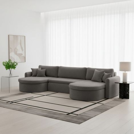 Wohnlandschaft Sofa mit Schlaffunktion FELIZ Stoff Quelle Grau